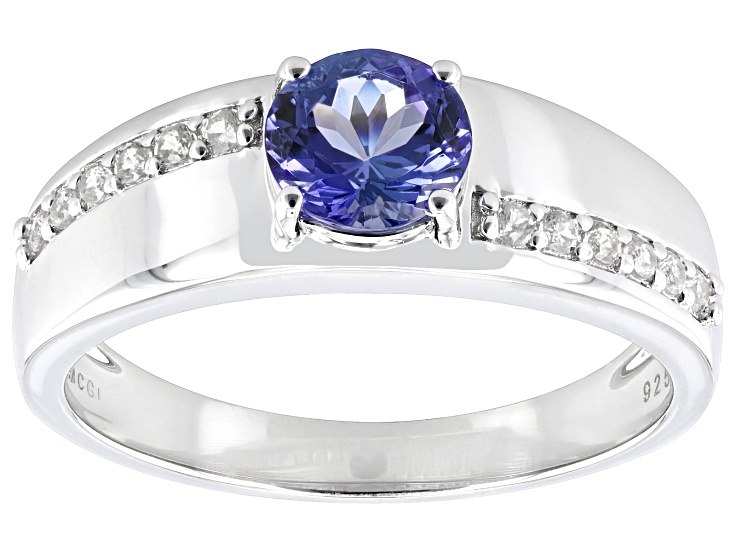 Blue Tanzanite Rhodium Over Sterling Silver Men's Band Ring