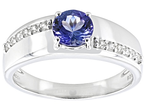 Blue Tanzanite Rhodium Over Sterling Silver Men's Band Ring 1.08 