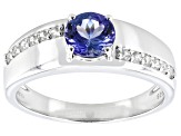 Blue Tanzanite Rhodium Over Sterling Silver Men's Band Ring 1.08ctw