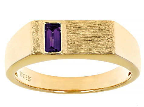 Purple Amethyst 18k Yellow Gold Over Sterling Silver Men's Signet Ring 0.17ct