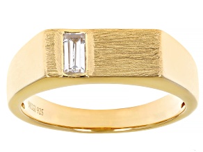 White Lab Created Sapphire 18k Yellow Gold Over Sterling Silver Men's Signet Ring 0.21ct