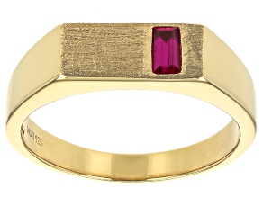 Red Lab Created Ruby 18k Yellow Gold Over Sterling Silver Men's Signet Ring 0.21ct