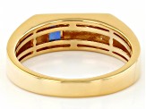 Blue Lab Created Sapphire 18k Yellow Gold Over Sterling Silver Men's Signet Ring 0.21ct