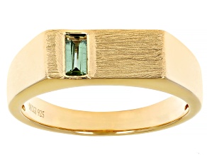 Green Tourmaline 18k Yellow Gold Over Sterling Silver Men's Signet Ring 0.21ct