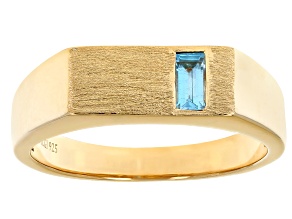 Swiss Blue Topaz 18k Yellow Gold Over Sterling Silver Men's Signet Ring 0.21ct