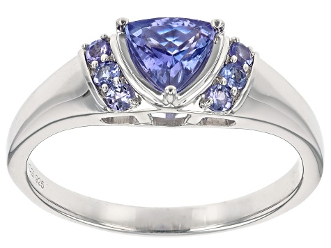 Blue Tanzanite Rhodium Over Sterling Silver Men's Ring 1.05ctw