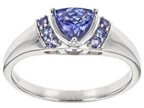 Blue Tanzanite Rhodium Over Sterling Silver Men's Ring 1.05ctw