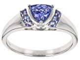 Blue Tanzanite Rhodium Over Sterling Silver Men's Ring 1.05ctw