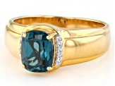 Teal Lab Created Spinel Rhodium Over Sterling Silver Men's Ring 2.68ctw