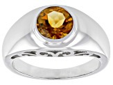 Yellow Citrine Rhodium Over Sterling Silver Men's Solitaire Ring 1.48ct