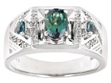 Blue Lab Created Alexandrite Rhodium Over Sterling Silver Men's Ring 1.20ctw