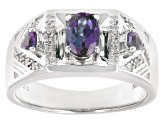 Blue Lab Created Alexandrite Rhodium Over Sterling Silver Men's Ring 1.20ctw