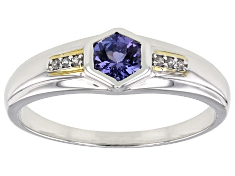 Blue Tanzanite Rhodium Over Sterling Silver Men's Ring 0.50ctw