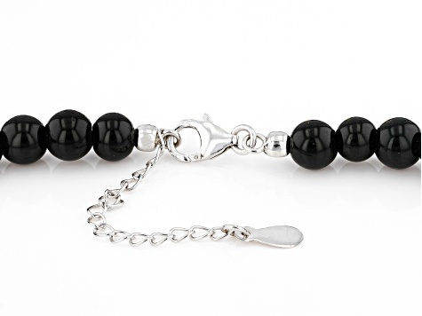 Multi-Gemstone With Black Onyx Rhodium Over Sterling Silver Men's Necklace