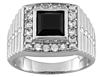 Picture of Black Spinel With White Topaz Rhodium Over Sterling Silver Men's Ring 2.89ctw