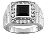 Black Spinel With White Topaz Rhodium Over Sterling Silver Men's Ring 2.89ctw