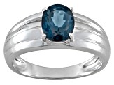 London Blue Topaz Rhodium Over Sterling Silver Men's Ring 2.15ctw