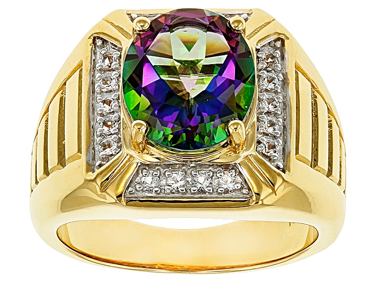 Multicolor Mystic® topaz 18k yellow gold over silver gent's ring 5.25ctw  MJW023Y