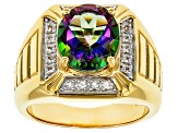 Multicolor Mystic® topaz 18k yellow gold over silver gent's ring 5.25ctw