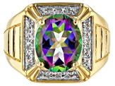 Multicolor Mystic® topaz 18k yellow gold over silver gent's ring 5.25ctw