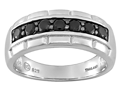 Black Spinel Rhodium Over Sterling Silver Gents Wedding Band Ring
