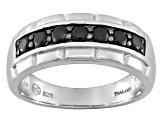 Black Spinel Rhodium Over Sterling Silver Gents Wedding Band Ring