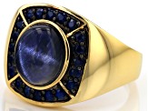 Blue Star Sapphire 18k Yellow Gold Over Silver Gent's Ring 6.90ctw