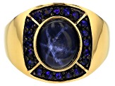 Blue Star Sapphire 18k Yellow Gold Over Silver Gent's Ring 6.90ctw