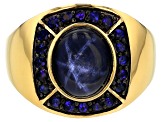 Blue Star Sapphire 18k Yellow Gold Over Silver Gent's Ring 6.90ctw