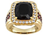 Black Spinel, Vermelho Garnet™ And White Topaz 18k Yellow Gold Over Silver Mens Ring 12.77ctw