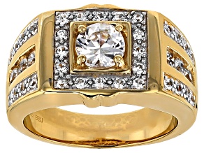 White Zircon 18k Yellow Gold Over Sterling Silver Men's Ring 2.16ctw