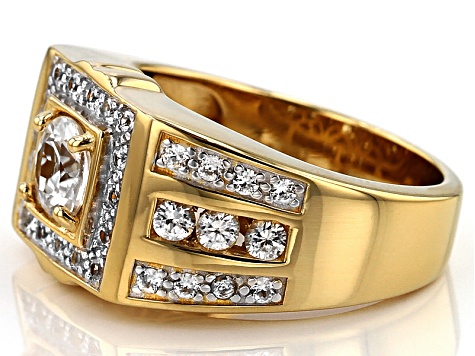 White Zircon 18k Yellow Gold Over Sterling Silver Men's Ring 2.16ctw