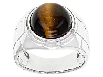 Picture of Brown Tigers Eye Rhodium Over Sterling Silver Mens Ring