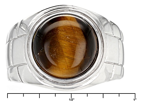 Brown Tigers Eye Rhodium Over Sterling Silver Mens Ring