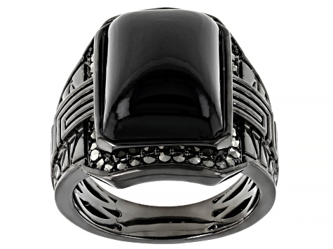 Black Onyx Black Rhodium Over Brass Men's Ring