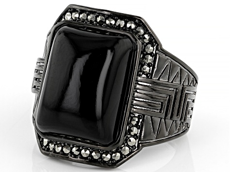 Black Onyx Black Rhodium Over Brass Men's Ring