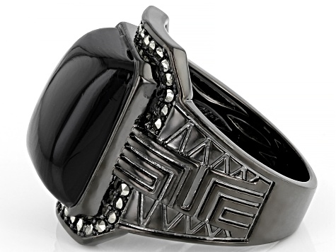 Black Onyx Black Rhodium Over Brass Men's Ring