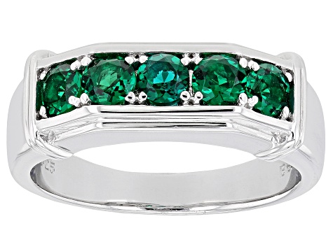 Green Lab Created Emerald Rhodium Over Sterling Silver Men's Ring 1.06ctw