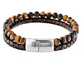 Brown Tigers Eye Stainless Steel Bracelet