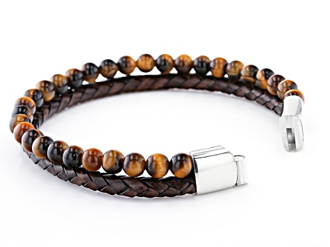 Brown Tigers Eye Stainless Steel Bracelet