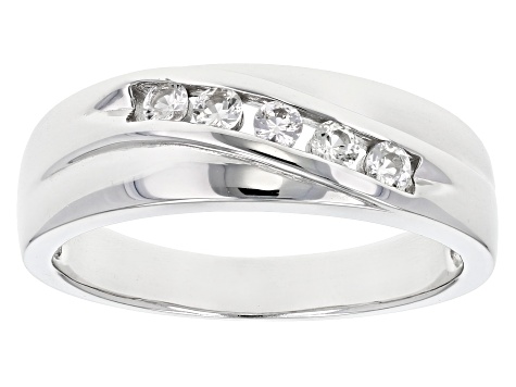 White Lab Created Sapphire Rhodium Over Sterling Silver Men's Band Ring ...