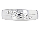 White Lab Created Sapphire Rhodium Over Sterling Silver Men's Band Ring .32ctw