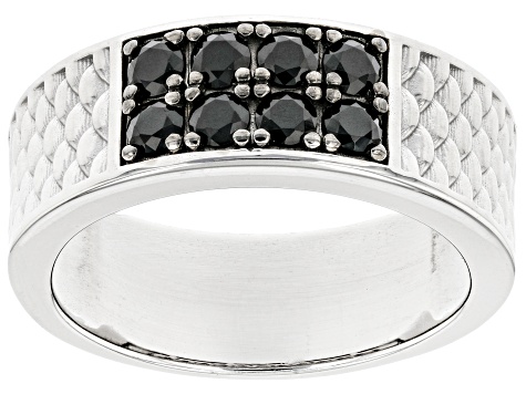 Black Spinel Rhodium Over Sterling Silver Men's Band Ring .82ctw