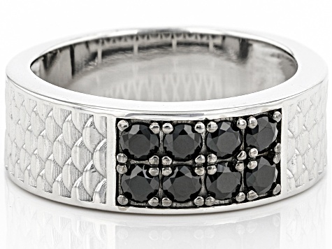 Black Spinel Rhodium Over Sterling Silver Men's Band Ring .82ctw
