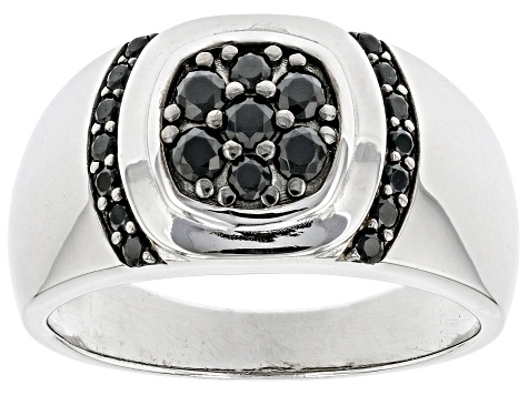 Black Spinel Rhodium Over Sterling Silver Men's Ring .48ctw