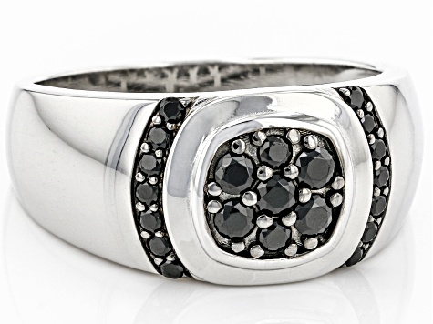 Black Spinel Rhodium Over Sterling Silver Men's Ring .48ctw