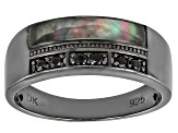 Free-form Black Mother-Of-Pearl, Black Rhodium Over Silver Men's Band Ring 0.25ctw