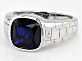 Blue Lab Created Spinel Rhodium Over Sterling Silver Men's Ring 4.69ctw