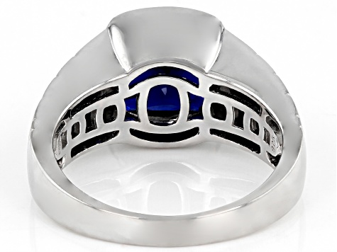 Blue Lab Created Spinel Rhodium Over Sterling Silver Men's Ring 4.69ctw