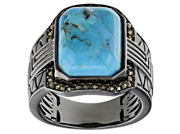 Picture of Blue Turquoise Black Rhodium Over Brass Men's Ring